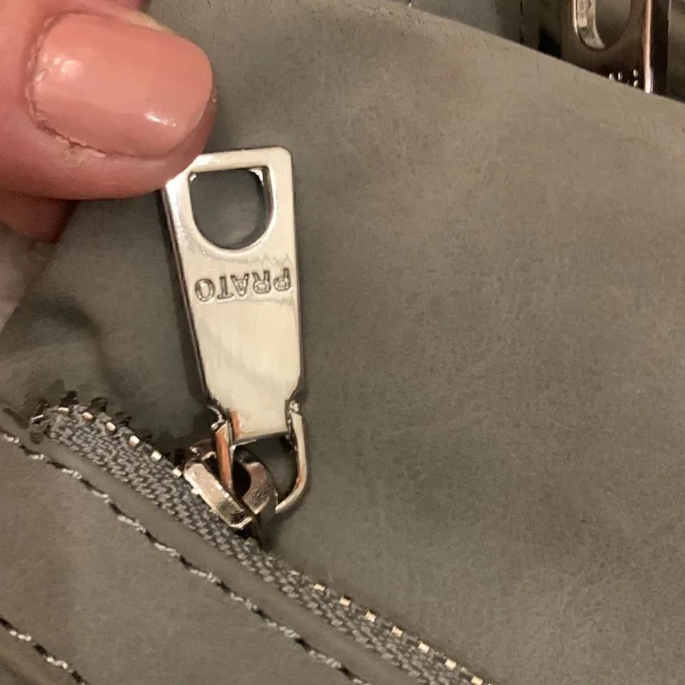 Prato EUC gray crossbody bag with silver hardware